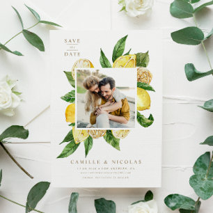 Watercolor Lemon Frame Botanical Photo Save The Date