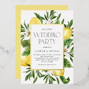 Watercolor Lemon Frame Botanical Wedding Party Foil Invitation