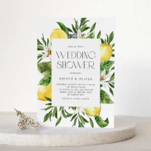 Watercolor Lemon Frame Botanical Wedding Shower Invitation