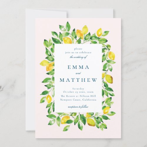 Watercolor Lemon Frame in Beige Background Invitation