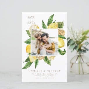 Watercolor Lemon Frame Photo Save the Date
