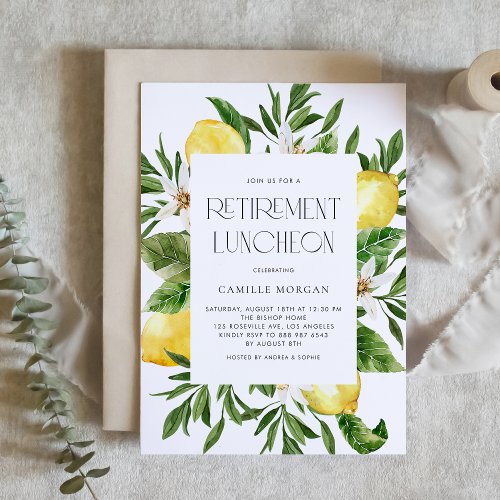 Watercolor Lemon Frame Retirement Luncheon Invitation