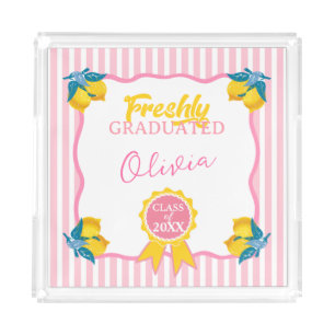 Watercolor Lemon Freshly Graduated Party Class 26 Acrylic Tray