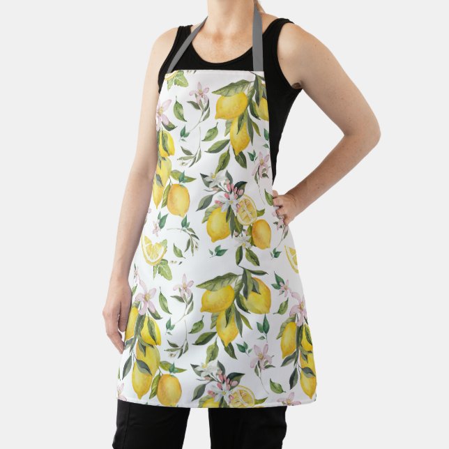 Watercolor Lemon Fruit Floral Pattern Apron (Insitu)
