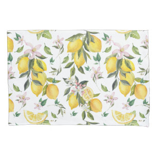 Watercolor Lemon Fruit Floral Pattern Pillow Case