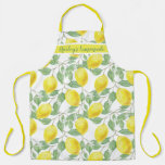 Watercolor Lemon Fruit Leaves Pattern Monogram Apron at Zazzle
