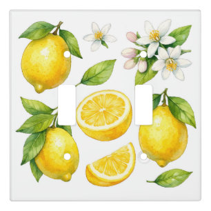 Watercolor Lemon Fruit, Lemon Leaves and Blossom Light Switch Cover
