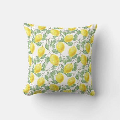 Watercolor Lemon Fruit Pattern Throw Pillow