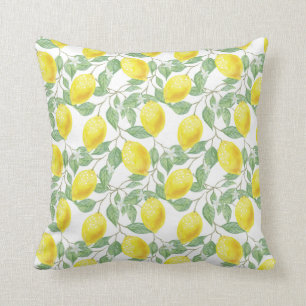 Watercolor Lemon Fruit Pattern Throw Pillow