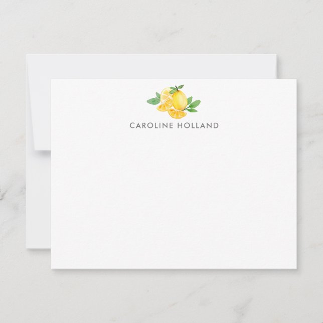 Watercolor Lemon Fruit Personalized Stationery Note Card (Front)
