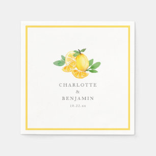 Watercolor Lemon Fruit Personalized Wedding Napkins