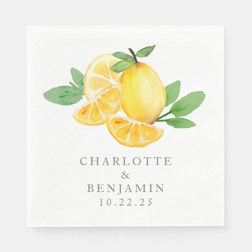 Watercolor Lemon Fruit Personalized Wedding Napkins