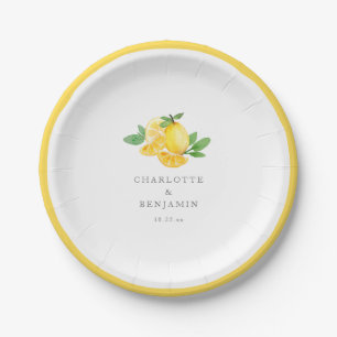 Watercolor Lemon Fruit Personalized Wedding Paper Plates