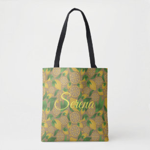 Watercolor Lemon Fruit Taupe Personalized Tote Bag