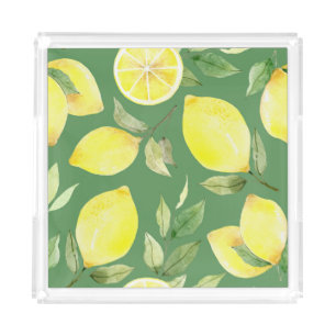 Watercolor lemon, fruit wallpaper pattern. acrylic tray