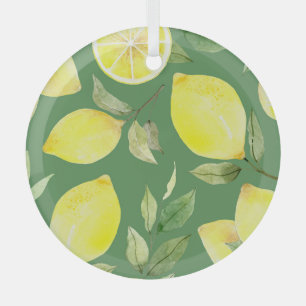 Watercolor lemon, fruit wallpaper pattern. glass ornament