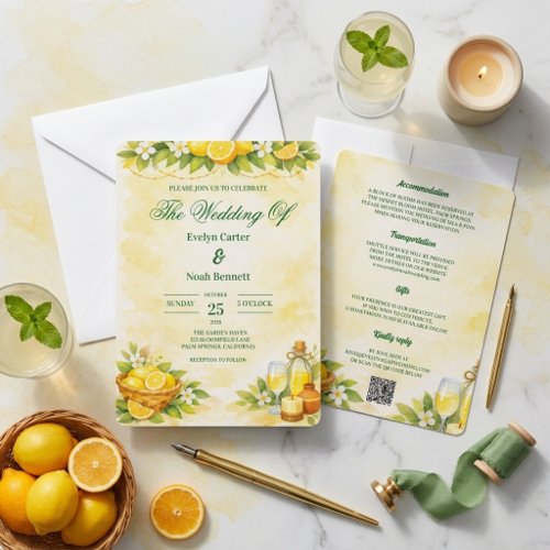 Watercolor Lemon Fruity Wedding Invitation