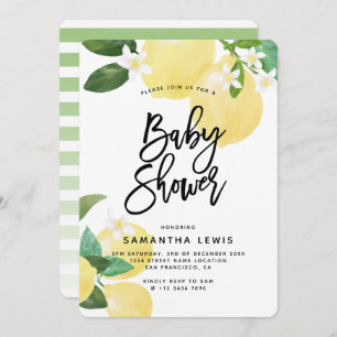 Watercolor Lemon Garden Baby Girl Shower Invitation