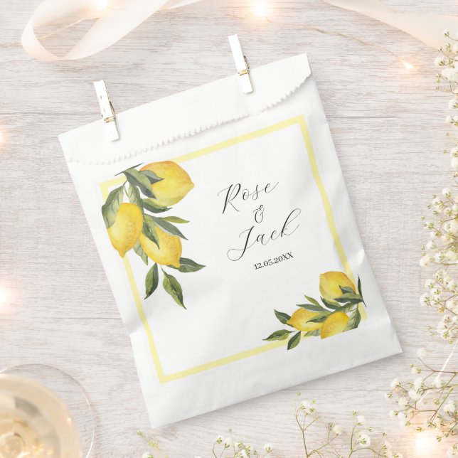 Watercolor Lemon Garden White Wedding Favor Bag (Clipped)