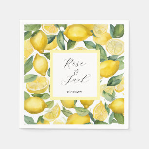 Watercolor Lemon Garden White Wedding Napkins