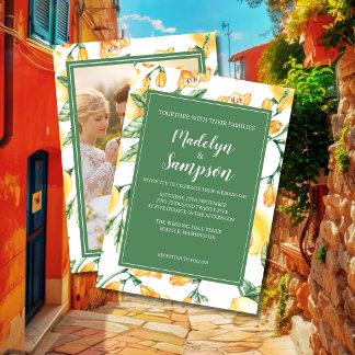 watercolor lemon garden yellow wedding Invitation