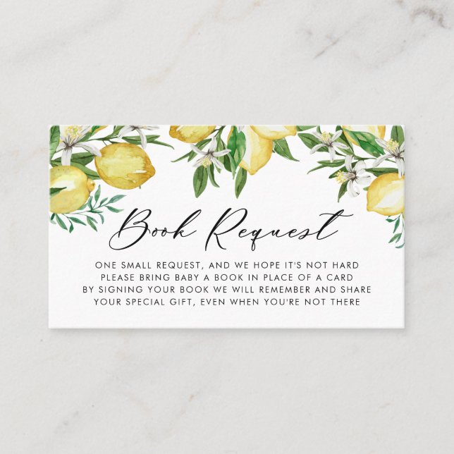 Watercolor Lemon Garland Book Request Card (Front)