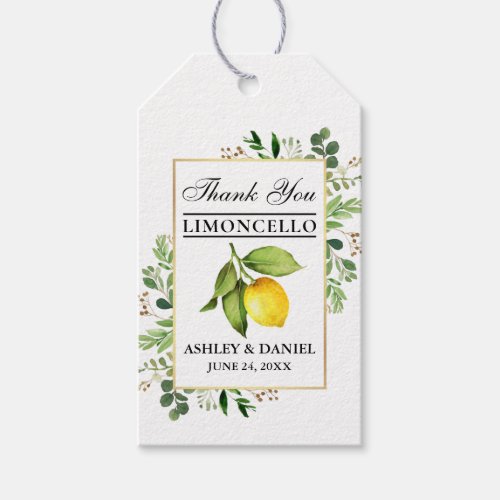 Watercolor Lemon Gold Limoncello Wedding Gift Tags