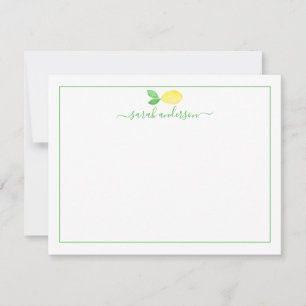 Watercolor Lemon Green Border Personalized Note Card