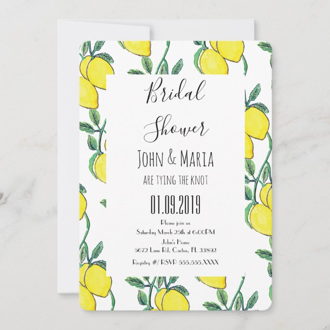 Watercolor Lemon Green Bunch Bridal Shower Invitation (Front)