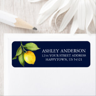 Watercolor Lemon Greenery Blue Return Address Label