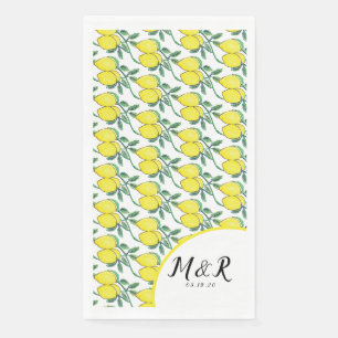 Watercolor Lemon Greenery Citrus Yellow Wedding Paper Guest Towels