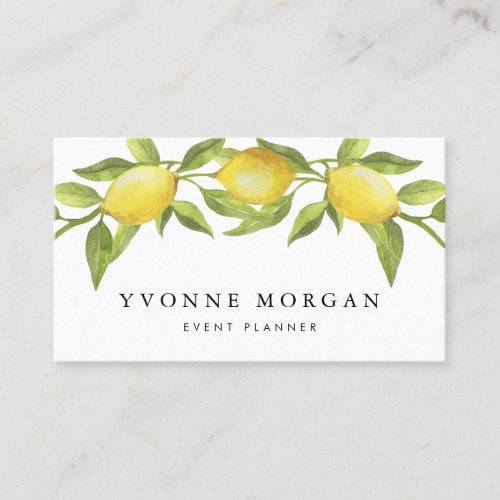 Watercolor Lemon Greenery Garland Rustic Business Card