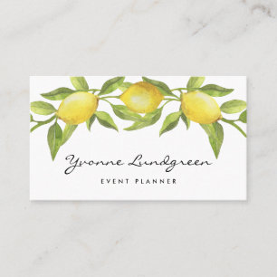 Watercolor Lemon Greenery Garland Script Business Card