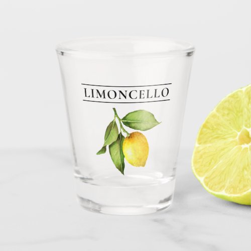 Watercolor Lemon Greenery Limoncello Shot Glass