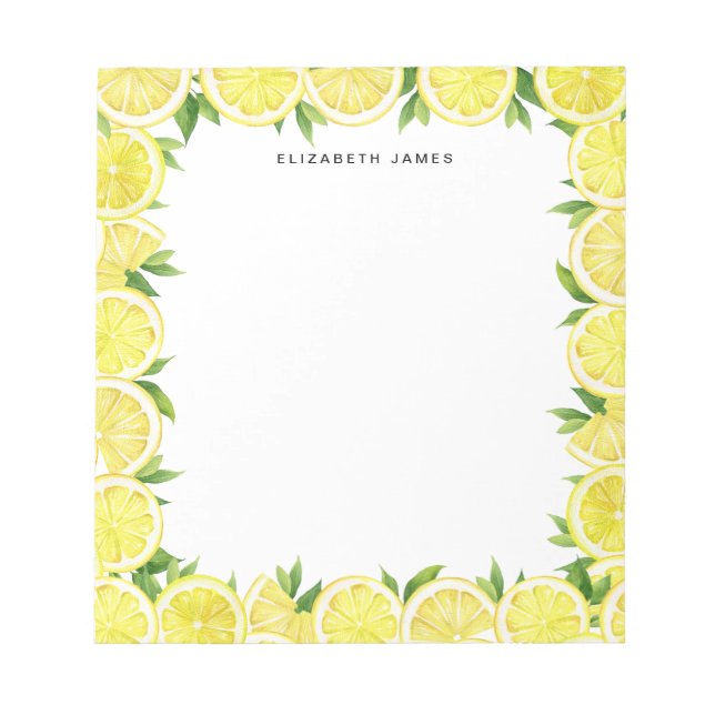 Watercolor Lemon Greenery Pattern Personalized Notepad (Front)