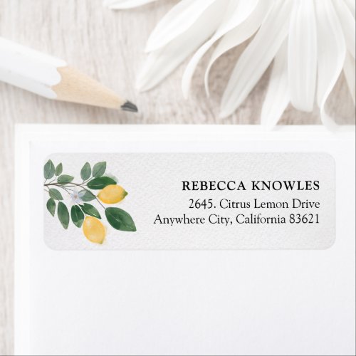 Watercolor Lemon  Greenery Return Address Label