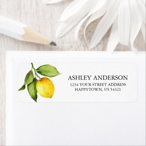 Watercolor Lemon Greenery Return Address Label