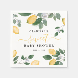 Watercolor Lemon & Greenery Sweet Baby Shower Napkins