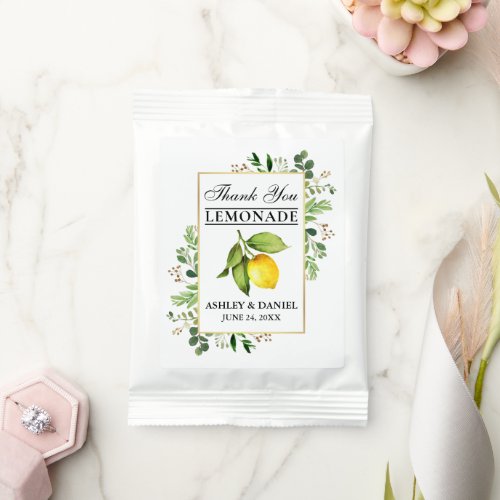 Watercolor Lemon Greenery Wedding Favor Lemonade Drink Mix