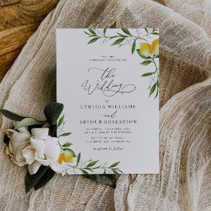watercolor lemon greenery wedding invitation