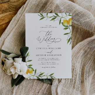 watercolor lemon greenery wedding invitation