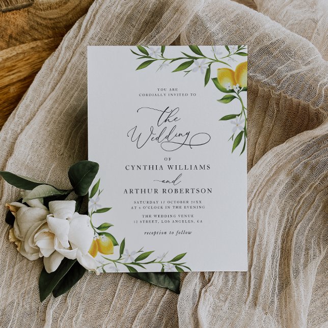 watercolor lemon greenery wedding invitation (Creator Uploaded)