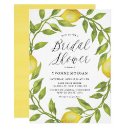 Watercolor Lemon Greenery Wreath Bridal Shower Invitation