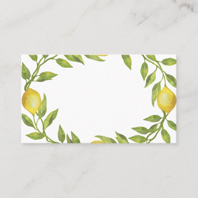 Watercolor Lemon Greenery Wreath Wedding Place Card (Front)