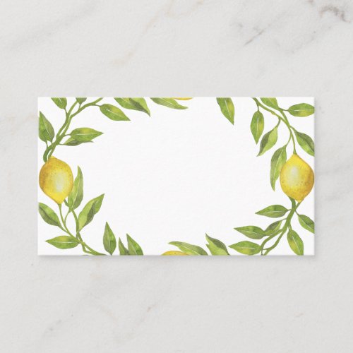 Watercolor Lemon Greenery Wreath Wedding Place Card