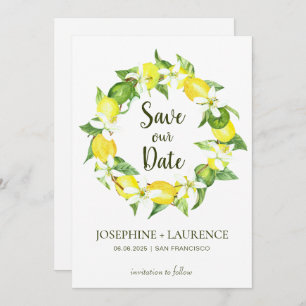 Watercolor Lemon Greens Wreath Save The Date