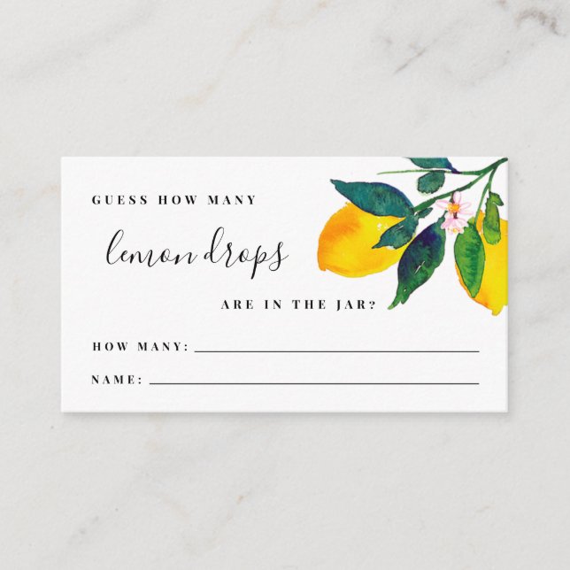 Watercolor Lemon Guess How Many Lemon Drops Enclosure Card (Front)