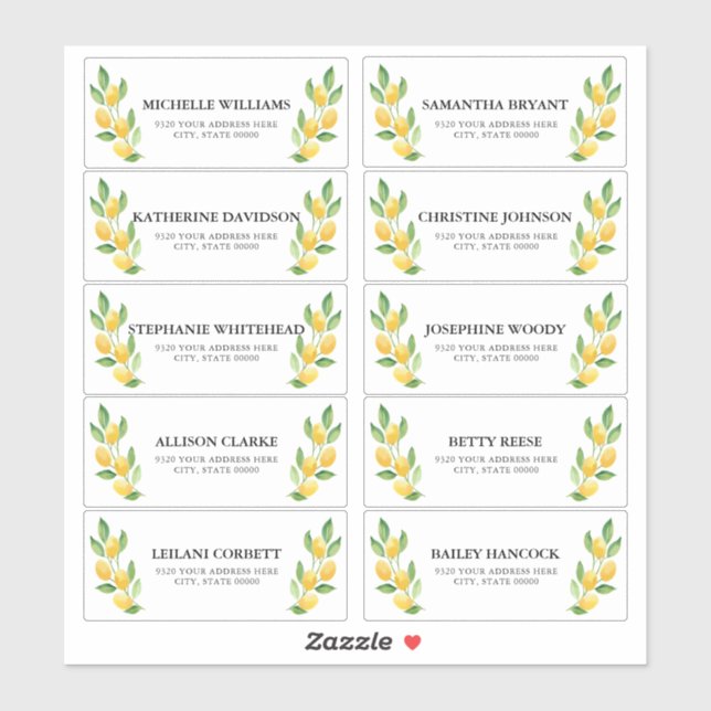 Watercolor Lemon Guest Address Labels (Sheet)