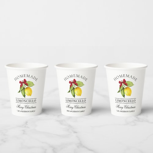 Watercolor Lemon Homemade Limoncello Christmas Paper Cups
