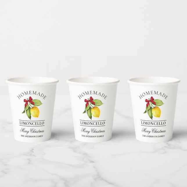 Watercolor Lemon Homemade Limoncello Christmas Paper Cups (Multi)